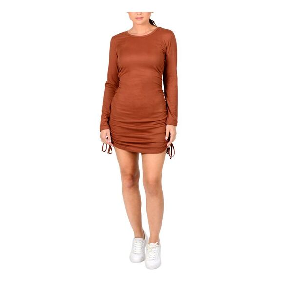 HIPPIE ROSE Dresses & Skirts - HIPPIE ROSE Womens Brown Long Sleeve Scoop Neck Short Party Body Con Dress XS